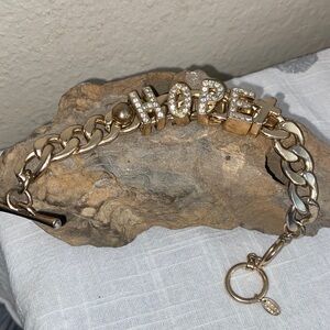 Vintage 90s Traci Lynn Gold 'HOPE' Crystals Charms Bracelet